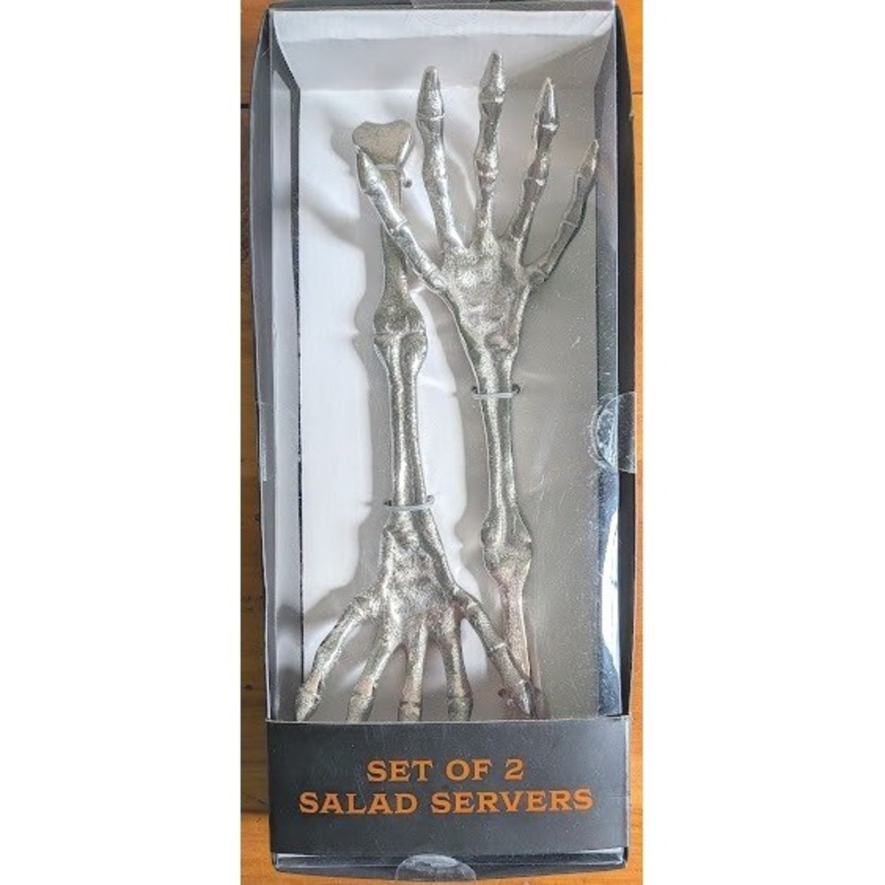 Jack O' Lantern Lane Salad Servers Skeleton Hand Goth Spooky Heavyweight Metal